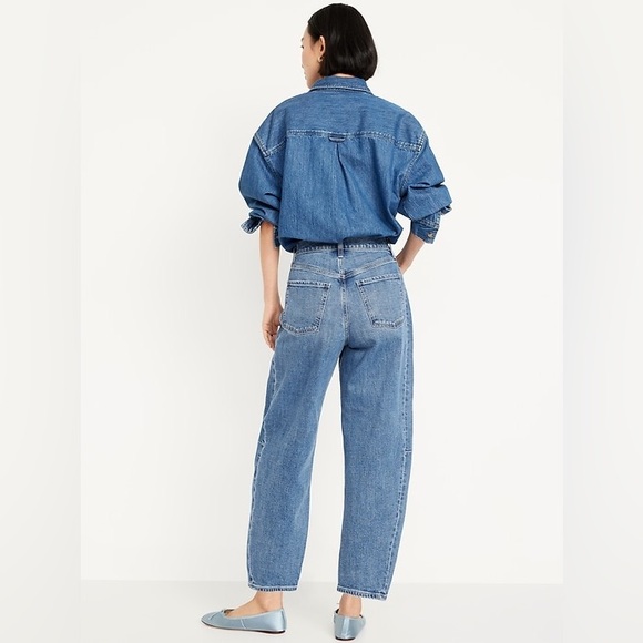 High Rise Barrel Leg Baggy Ankle Old Navy Jeans Size 20 Medium Wash - Picture 3 of 15